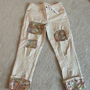 Stylish Sequin Patchwork Women's Jeans- brand new never worn
